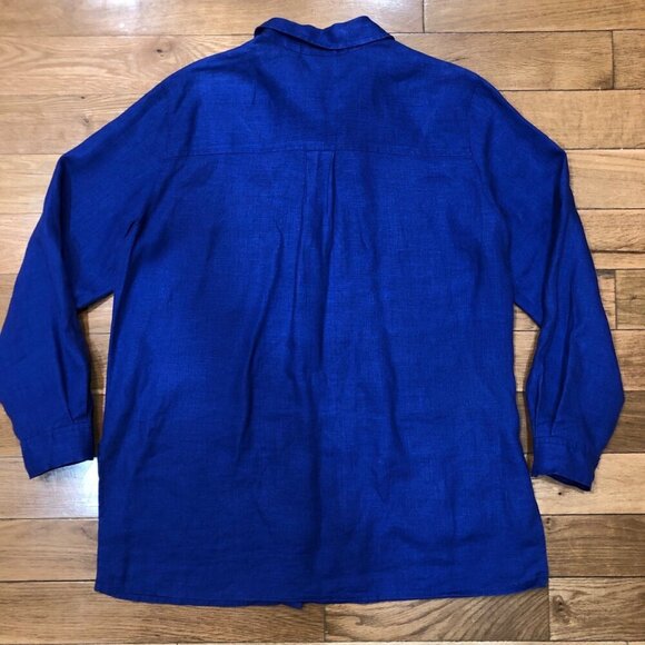 Chico's 100% Linen Button Front Long Sleeve Blue Tunic Size 1 - Picture 7 of 10